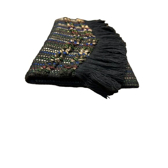 Stella and Dot Handwoven Boho Chic Fringe Foldover Clutch Purse With Multicolor - Picture 5 of 8